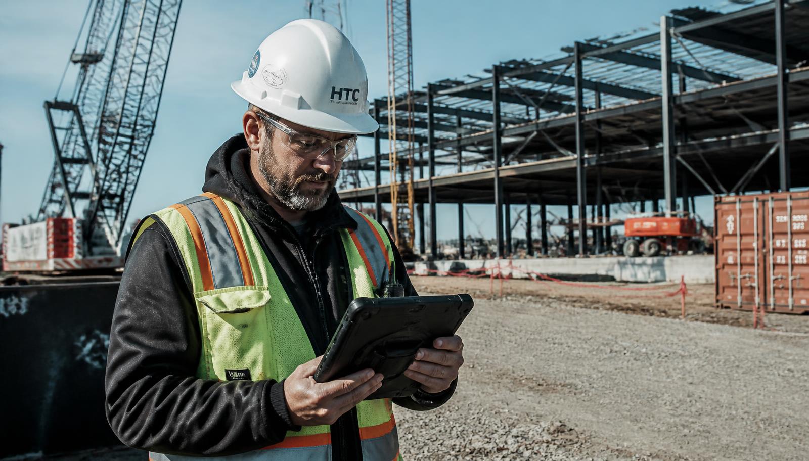 Site supervisor recording progress on a rugged tablet